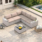 Outdoor Wicker Rattan Sectional Sofa Set with Swivel Chairs & Fire Pit Table, with 4" Thickened Cushions & Coffee Table, All-Weather PE Rattan for Garden, Backyard, Porch