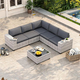 Wicker sectional set with swivel chairs and fire pit table — product image 2 of 40