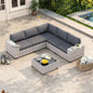 Outdoor Wicker Rattan Sectional Sofa Set with Swivel Chairs & Fire Pit Table, with 4" Thickened Cushions & Coffee Table, All-Weather PE Rattan for Garden, Backyard, Porch
