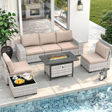Wicker sectional set with swivel chairs and fire pit table — product image 10 of 40