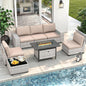 Outdoor Wicker Rattan Sectional Sofa Set with Swivel Chairs & Fire Pit Table, with 4" Thickened Cushions & Coffee Table, All-Weather PE Rattan for Garden, Backyard, Porch