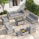 Six-seat wicker patio set with fire pit table — product image 28 of 40
