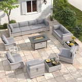 Six-seat wicker patio set with fire pit table — product image 38 of 40
