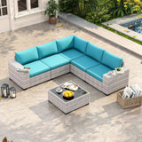 Wicker sectional set with swivel chairs and fire pit table — product image 4 of 40