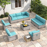 Six-seat wicker patio set with fire pit table — product image 22 of 40