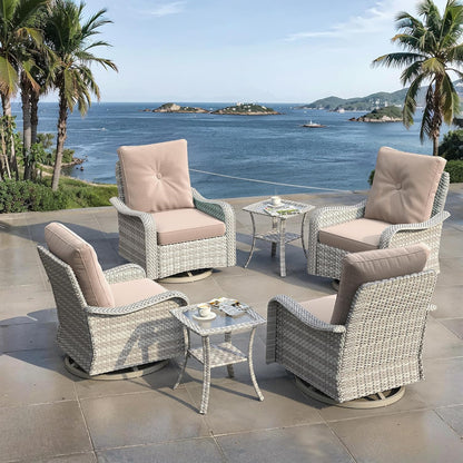 3 Piece Outdoor Wicker Patio Furniture Set,High Back Swivel Rocker Patio Chairs with 4" Thickened Cushions & Side Table, All-Weather PE Rattan for Garden, Backyard, Porch