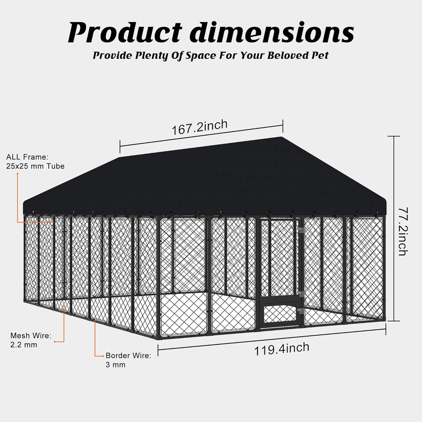 Heavy Duty Outdoor Dog Kennel with Roof – Large Dog Enclosure & Weatherproof Dog House, Secure Metal Fence Playpen with Double Lock & Feeding Swivel Door for Big Dogs