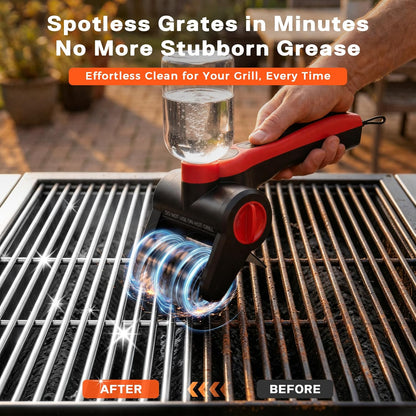 Cordless Electric Grill Cleaning Brush with Water Spray, Rechargeable BBQ Grill Scrubber with Dual-Speed Cleaning, Waterproof Design & Built-In Scraper for Gas and Charcoal Grills