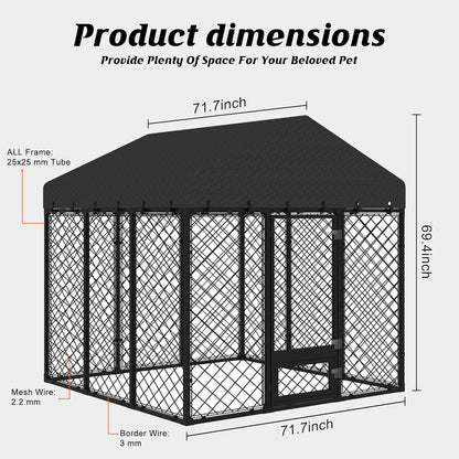 Heavy Duty Outdoor Dog Kennel with Roof – Large Dog Enclosure & Weatherproof Dog House, Secure Metal Fence Playpen with Double Lock & Feeding Swivel Door for Big Dogs