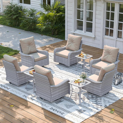 3 Piece Outdoor Wicker Patio Furniture Set,High Back Swivel Rocker Patio Chairs with 4" Thickened Cushions & Side Table, All-Weather PE Rattan for Garden, Backyard, Porch