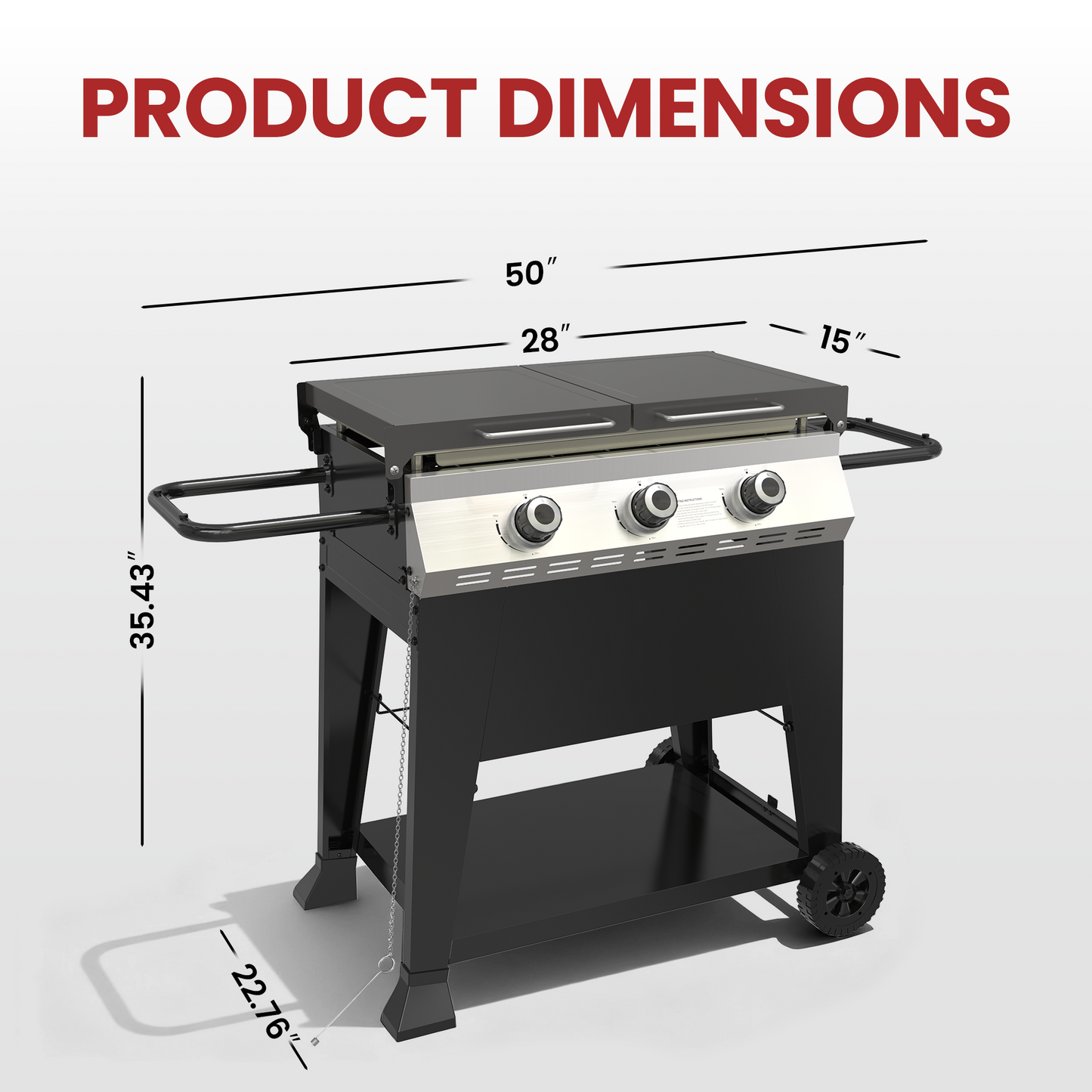 3-Burner Propane Gas Grill, 36,000 BTU Outdoor Flat Top Propane Gril with Foldable Side Tables for Camping, Tailgating & Backyard BBQ, Black