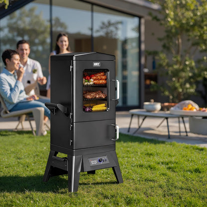 Large Vertical Electric Smoker Grill – 633 sq in | 4-Rack BBQ Smoker with Built-in Meat Probe, Wood Chip Loader &Weather-Resistant Cover – Perfect for Steak, Fish, Ribs (Black)