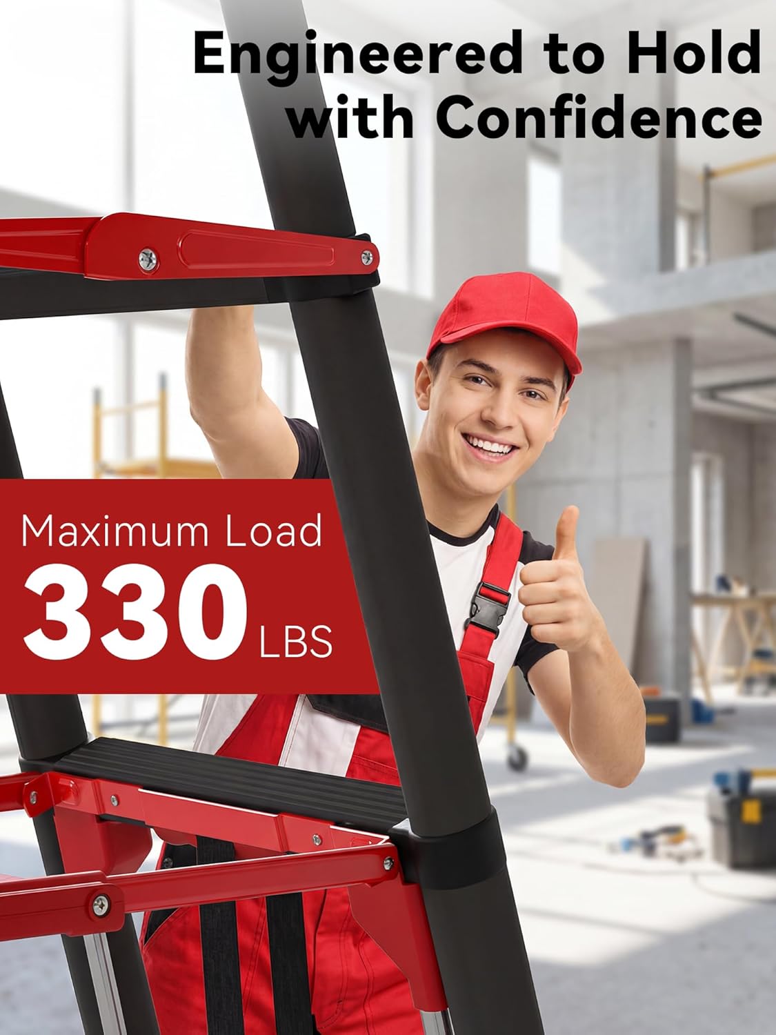 Telescoping 4-Step Ladder, 3.5FT Folding Step Stool with Safety Lock, Wide Non-Slip Pedals & Retractable Handgrip, Heavy Duty 380 lbs for Home & Outdoor
