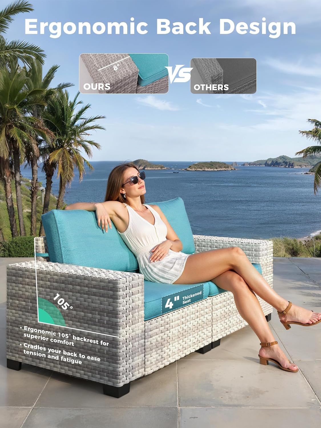 Outdoor Wicker Rattan Sectional Sofa Set with Swivel Chairs & Fire Pit Table, with 4" Thickened Cushions & Coffee Table, All-Weather PE Rattan for Garden, Backyard, Porch