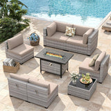 Maison Backyards 6-Seat Wicker Patio Set with Fire Pit Table