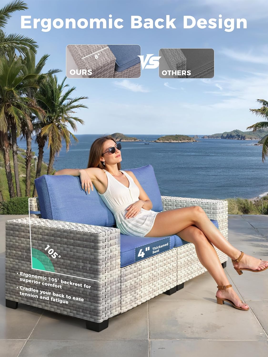 Outdoor Wicker Rattan Sectional Sofa Set with Swivel Chairs & Fire Pit Table, with 4" Thickened Cushions & Coffee Table, All-Weather PE Rattan for Garden, Backyard, Porch
