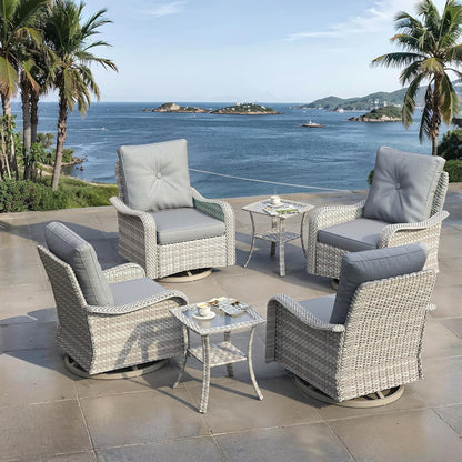 3 Piece Outdoor Wicker Patio Furniture Set,High Back Swivel Rocker Patio Chairs with 4" Thickened Cushions & Side Table, All-Weather PE Rattan for Garden, Backyard, Porch
