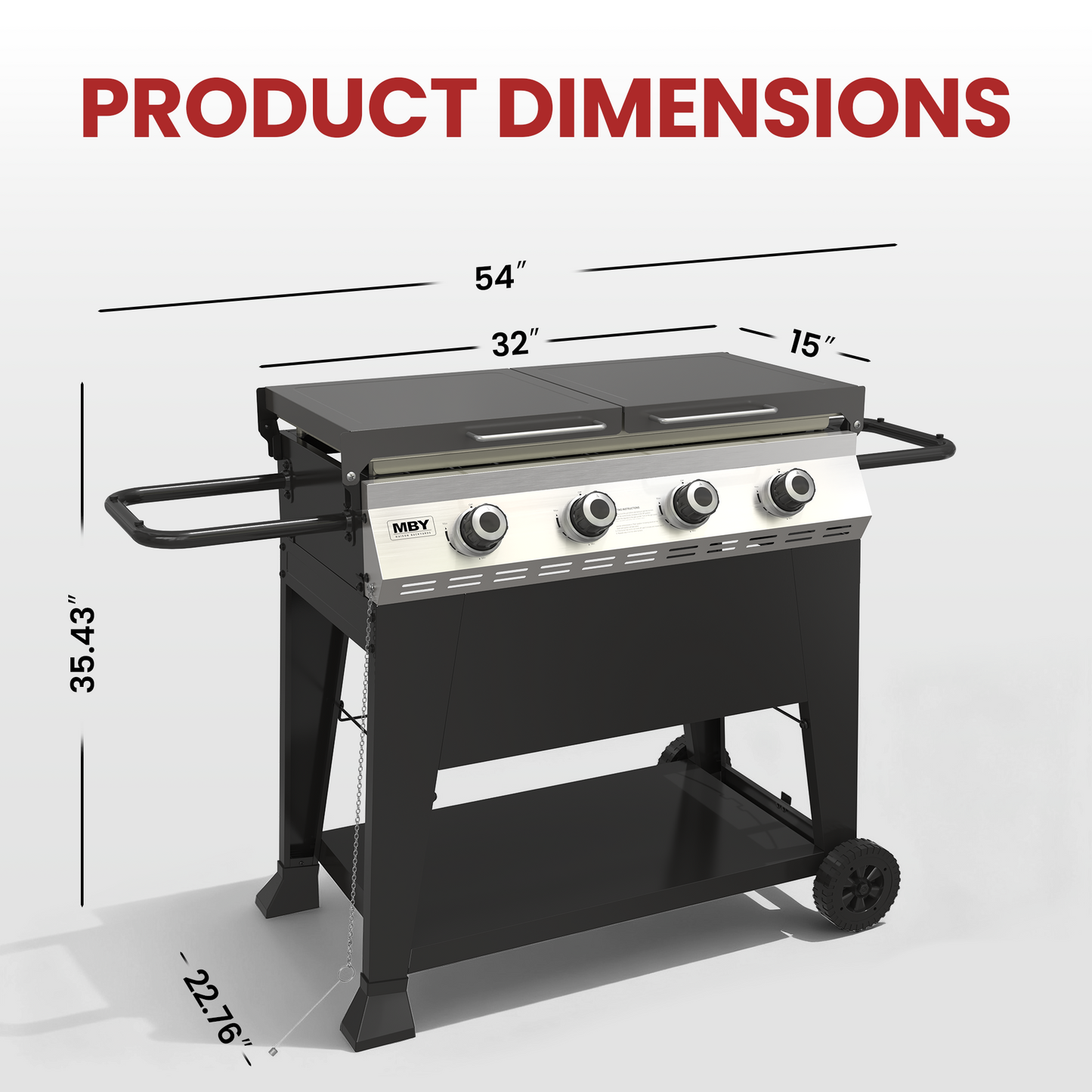 3-Burner Propane Gas Grill, 36,000 BTU Outdoor Flat Top Propane Gril with Foldable Side Tables for Camping, Tailgating & Backyard BBQ, Black