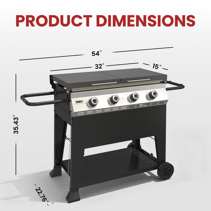 3-Burner Propane Gas Grill, 36,000 BTU Outdoor Flat Top Propane Gril with Foldable Side Tables for Camping, Tailgating & Backyard BBQ, Black