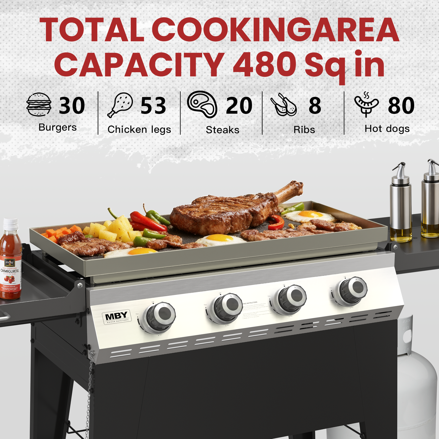 3-Burner Propane Gas Grill, 36,000 BTU Outdoor Flat Top Propane Gril with Foldable Side Tables for Camping, Tailgating & Backyard BBQ, Black