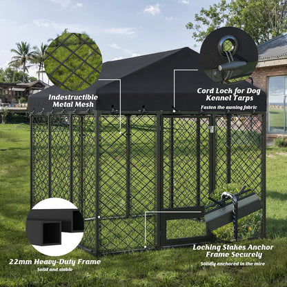 Heavy Duty Outdoor Dog Kennel with Roof – Large Dog Enclosure & Weatherproof Dog House, Secure Metal Fence Playpen with Double Lock & Feeding Swivel Door for Big Dogs