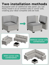 Maison Backyards Outdoor Wicker Sectional Sofa Set with Swivel Chairs & Fire Pit Table