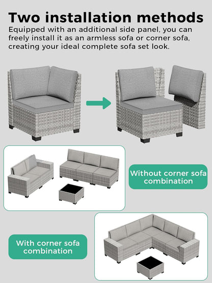 Outdoor Wicker Rattan Sectional Sofa Set with Swivel Chairs & Fire Pit Table, with 4" Thickened Cushions & Coffee Table, All-Weather PE Rattan for Garden, Backyard, Porch
