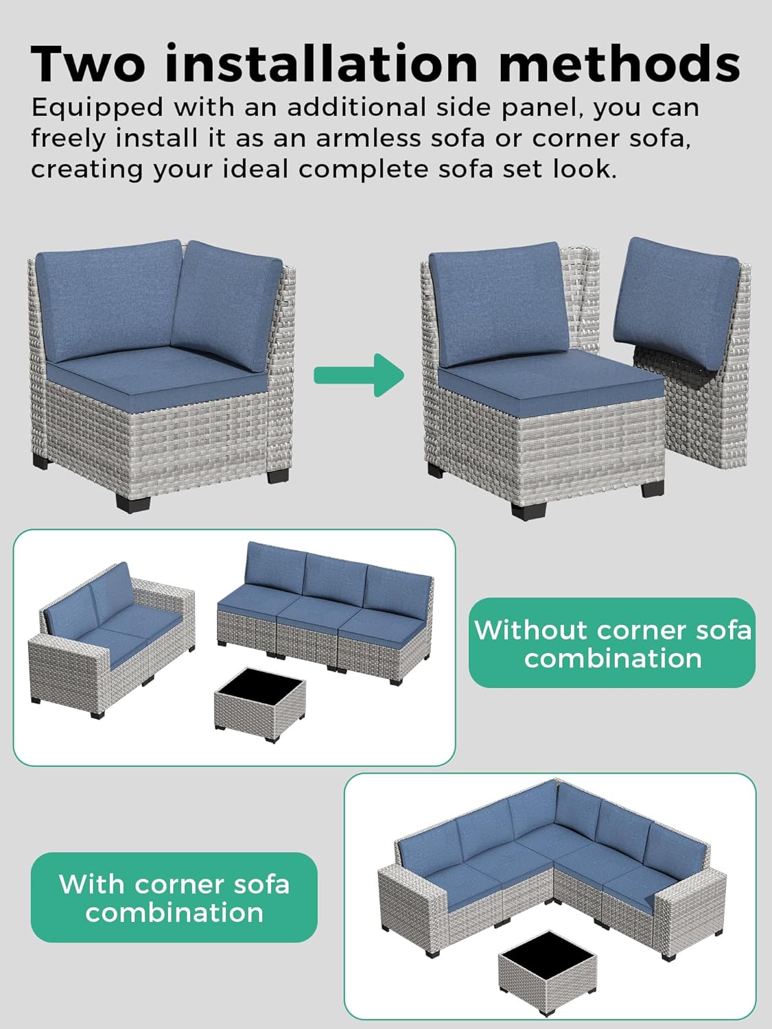 Outdoor Wicker Rattan Sectional Sofa Set with Swivel Chairs & Fire Pit Table, with 4" Thickened Cushions & Coffee Table, All-Weather PE Rattan for Garden, Backyard, Porch