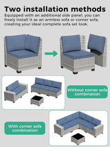 Maison Backyards Outdoor Wicker Sectional Sofa Set with Swivel Chairs & Fire Pit Table