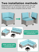 Maison Backyards Outdoor Wicker Sectional Sofa Set with Swivel Chairs & Fire Pit Table