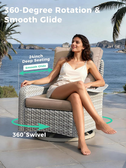 3 Piece Outdoor Wicker Patio Furniture Set,High Back Swivel Rocker Patio Chairs with 4" Thickened Cushions & Side Table, All-Weather PE Rattan for Garden, Backyard, Porch