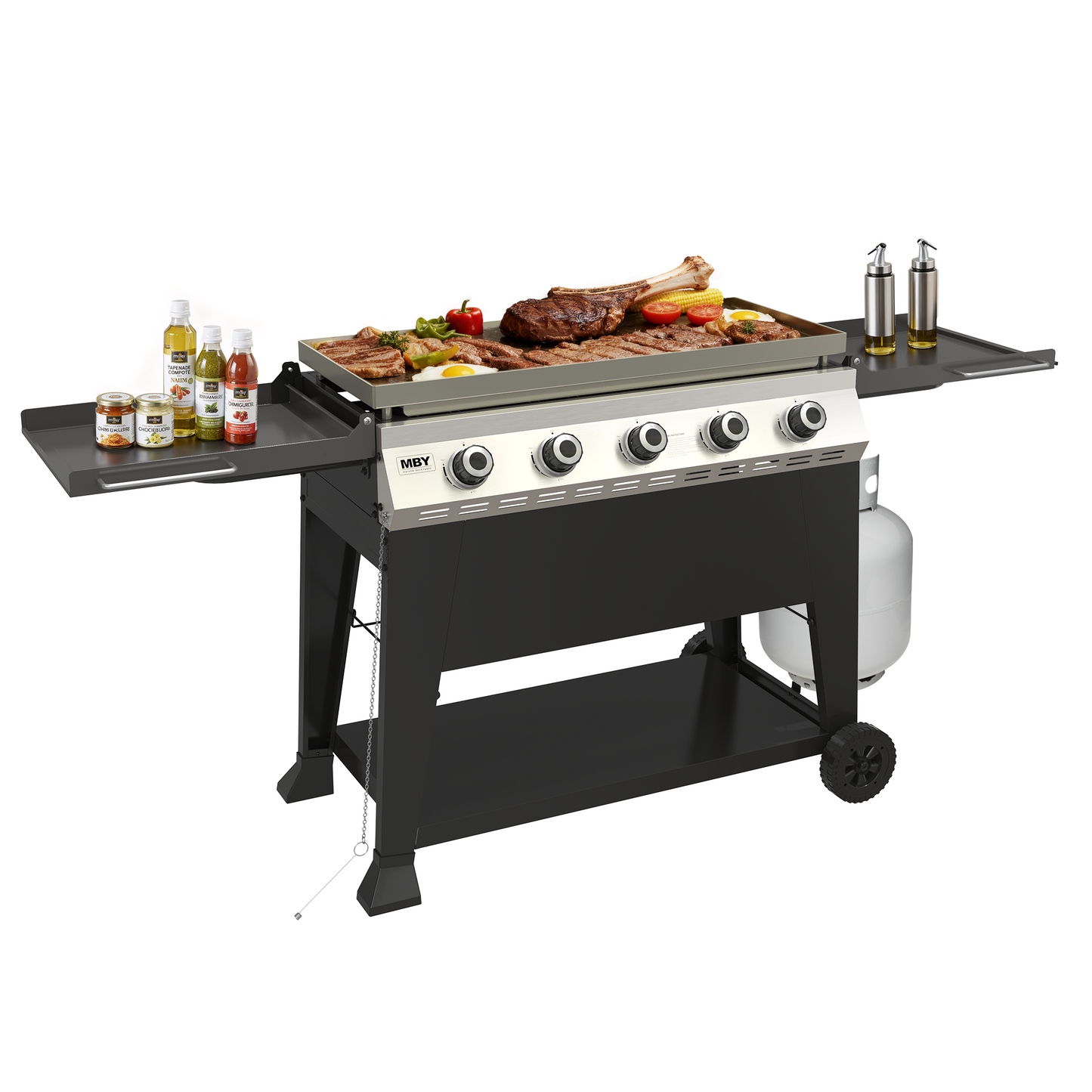 3-Burner Propane Gas Grill, 36,000 BTU Outdoor Flat Top Propane Gril with Foldable Side Tables for Camping, Tailgating & Backyard BBQ, Black