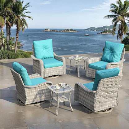 3 Piece Outdoor Wicker Patio Furniture Set,High Back Swivel Rocker Patio Chairs with 4" Thickened Cushions & Side Table, All-Weather PE Rattan for Garden, Backyard, Porch