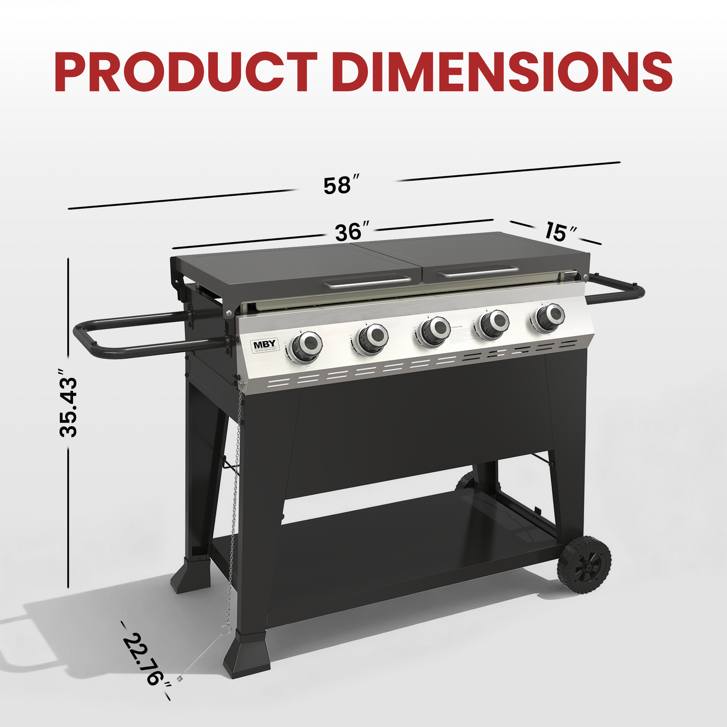 3-Burner Propane Gas Grill, 36,000 BTU Outdoor Flat Top Propane Gril with Foldable Side Tables for Camping, Tailgating & Backyard BBQ, Black