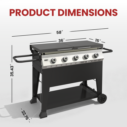 3-Burner Propane Gas Grill, 36,000 BTU Outdoor Flat Top Propane Gril with Foldable Side Tables for Camping, Tailgating & Backyard BBQ, Black