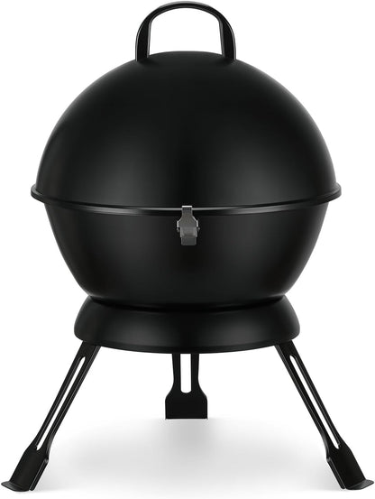 MBY 14 inch Portable Barbecue Grill with Dual Venting System, Small Foldable Charcoal Grill with Warming Rack for Picnic, Camping, Backyard-Black