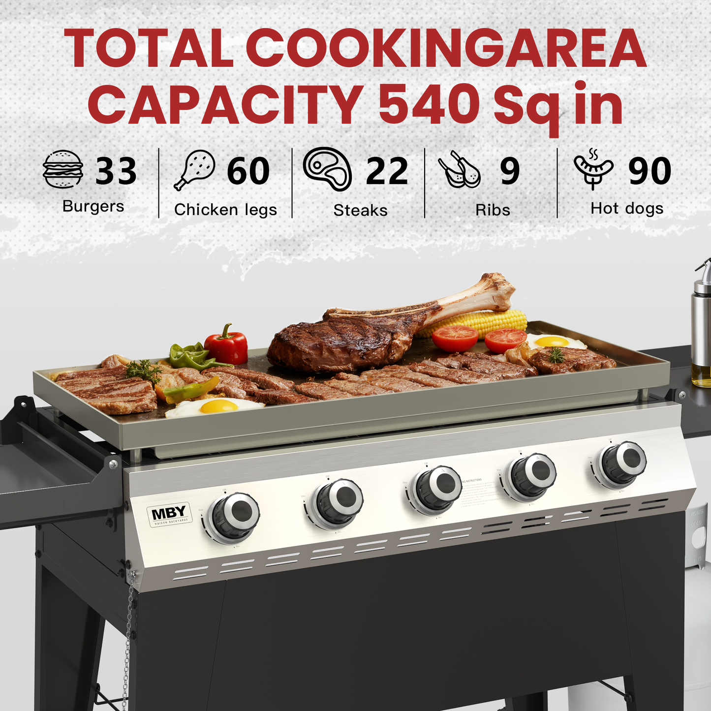 3-Burner Propane Gas Grill, 36,000 BTU Outdoor Flat Top Propane Gril with Foldable Side Tables for Camping, Tailgating & Backyard BBQ, Black