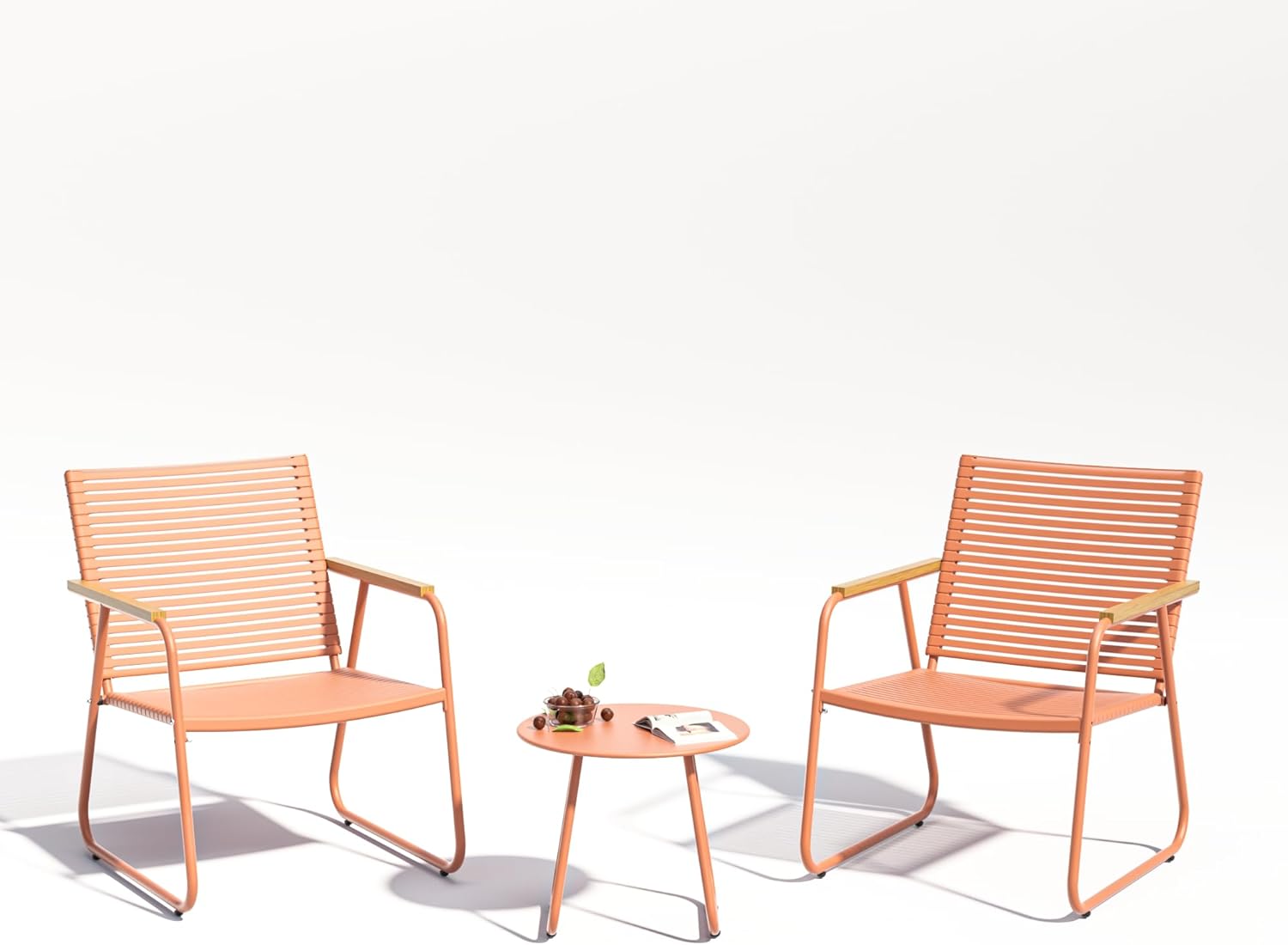 MBY 3-Piece Patio Furniture Set, Compact Outdoor Conversation Set with 2 Chairs and Glass Table, Weather-Resistant for Apartment Patio, Small Spaces, Balcony, Backyard – Orange