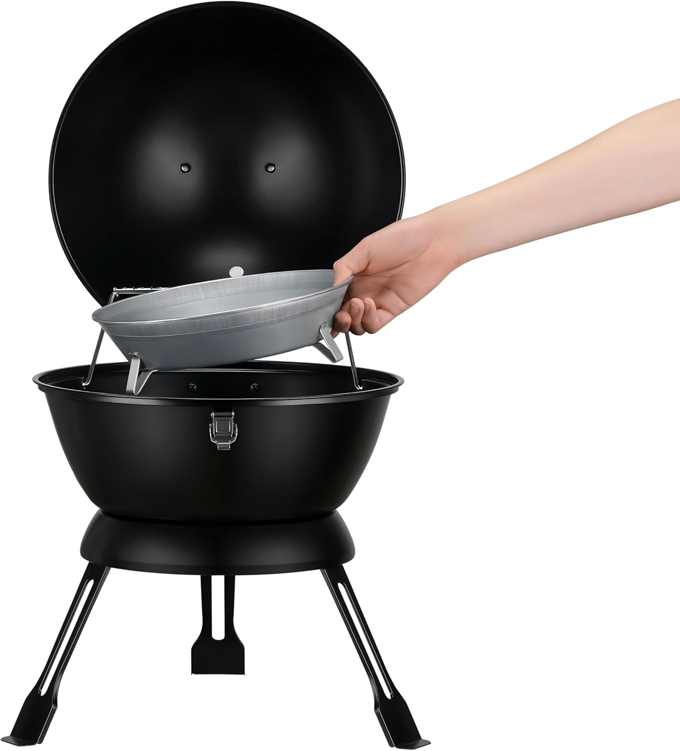 MBY 14 inch Portable Barbecue Grill with Dual Venting System, Small Foldable Charcoal Grill with Warming Rack for Picnic, Camping, Backyard-Black