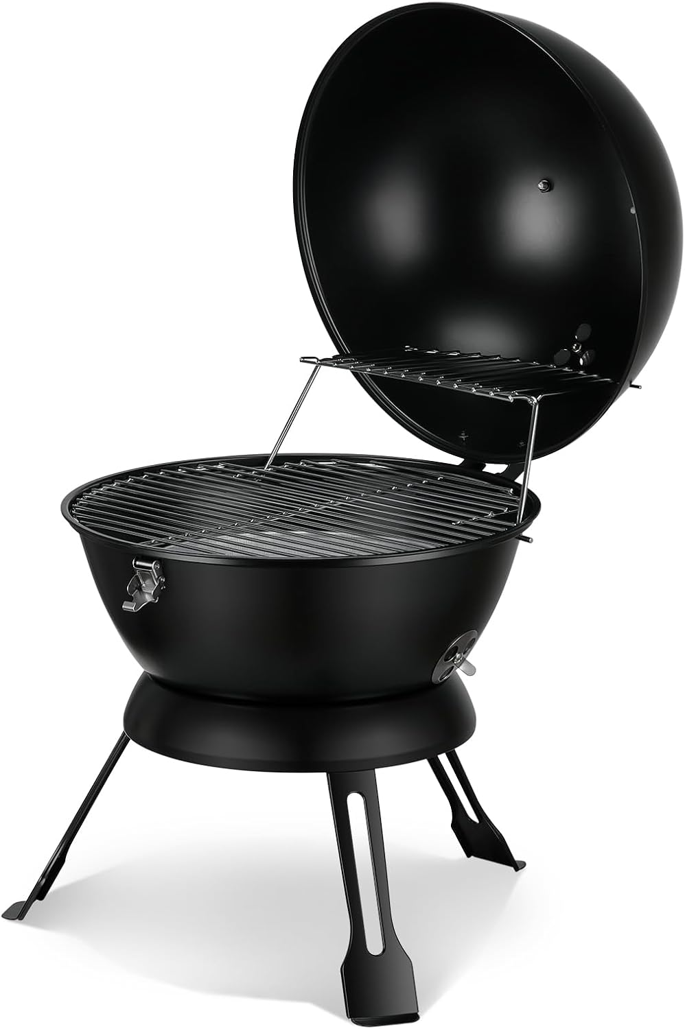 MBY 14 inch Portable Barbecue Grill with Dual Venting System, Small Foldable Charcoal Grill with Warming Rack for Picnic, Camping, Backyard-Black