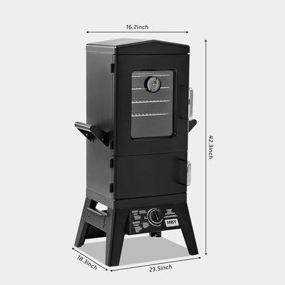 MBY Vertical Propane Smoker Grill with Cover, 4 Removable Shelves, Temperature Control, Heavy Duty Outdoor Gas Smoker for BBQ Cooking