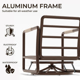 MBY Outdoor Aluminum Patio Furniture Set, 4-Seats Patio Conversation Sofa Set with 2 Coffee Tables and 2 Swivel Rocking Chairs, All Weather for Balcony, Garden-Brown