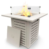MBY 28'' Propane Fire Pit Table, 50,000 BTU Steel Gas Firepit for Outdoor Patio Deck and Garden, CSA Certified Fire Pit with Lid, Waterproof Cover, Glass Wind Guard and Lava Rock, Black