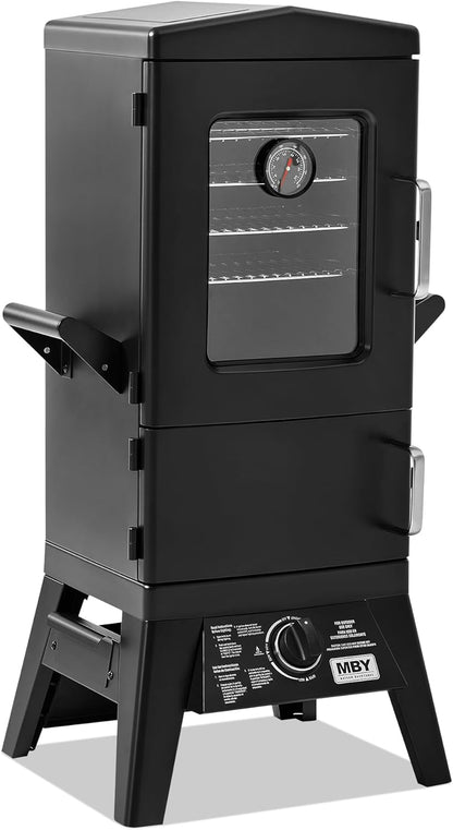 MBY Vertical Propane Smoker Grill with Cover, 4 Removable Shelves, Temperature Control, Heavy Duty Outdoor Gas Smoker for BBQ Cooking