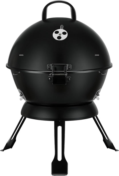 MBY 14 inch Portable Barbecue Grill with Dual Venting System, Small Foldable Charcoal Grill with Warming Rack for Picnic, Camping, Backyard-Black