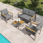 MBY 5-Piece Modern Patio Furniture Set with Fire Pit Table, Metal Outdoor Sectional with Cushions & Wood-Like Armrests, Cozy Conversation Set for Porch, Balcony, Garden, Yard