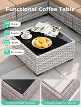 Maison Backyards Outdoor Wicker Sectional Sofa Set with Swivel Chairs & Fire Pit Table