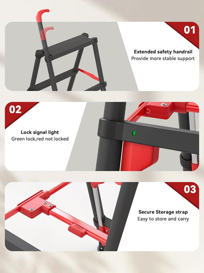 Telescoping 4-Step Ladder, 3.5FT Folding Step Stool with Safety Lock, Wide Non-Slip Pedals & Retractable Handgrip, Heavy Duty 380 lbs for Home & Outdoor