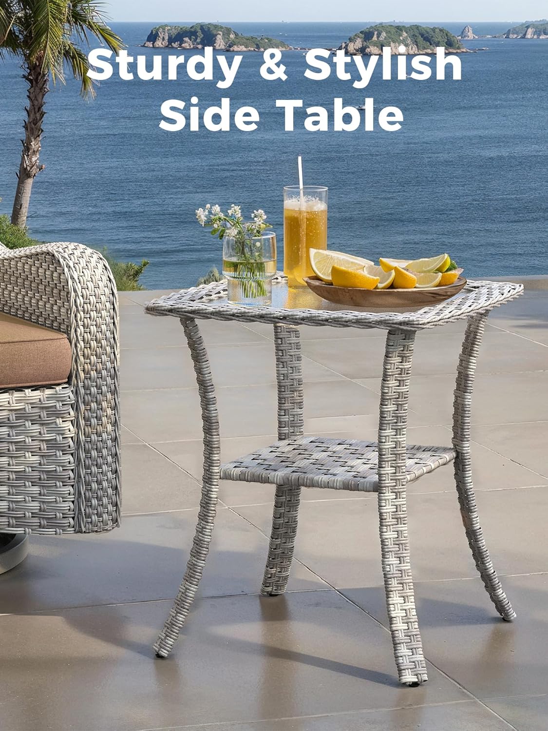 3 Piece Outdoor Wicker Patio Furniture Set,High Back Swivel Rocker Patio Chairs with 4" Thickened Cushions & Side Table, All-Weather PE Rattan for Garden, Backyard, Porch
