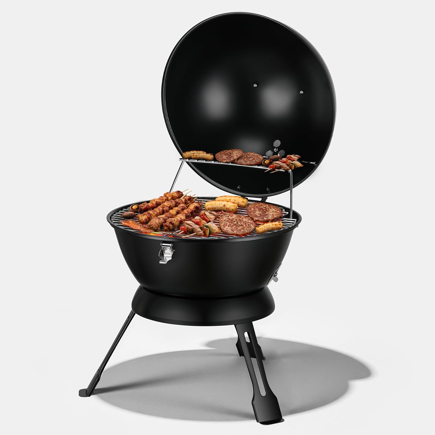 MBY 14 inch Portable Barbecue Grill with Dual Venting System, Small Foldable Charcoal Grill with Warming Rack for Picnic, Camping, Backyard-Black